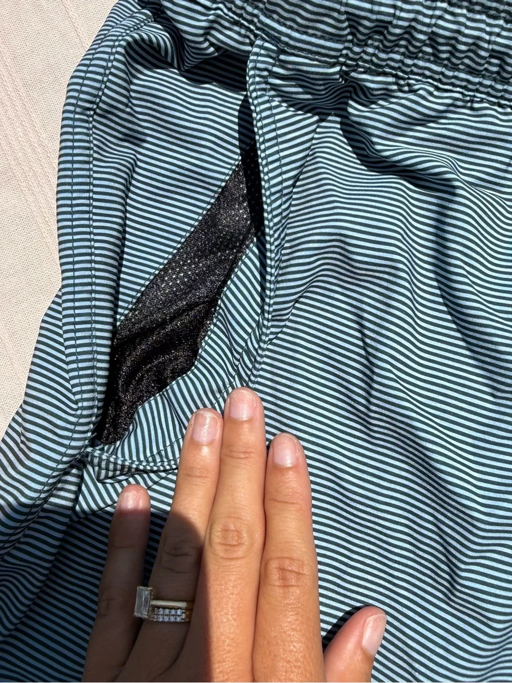 Rip Curl Blue and Black Striped Swim Trunks